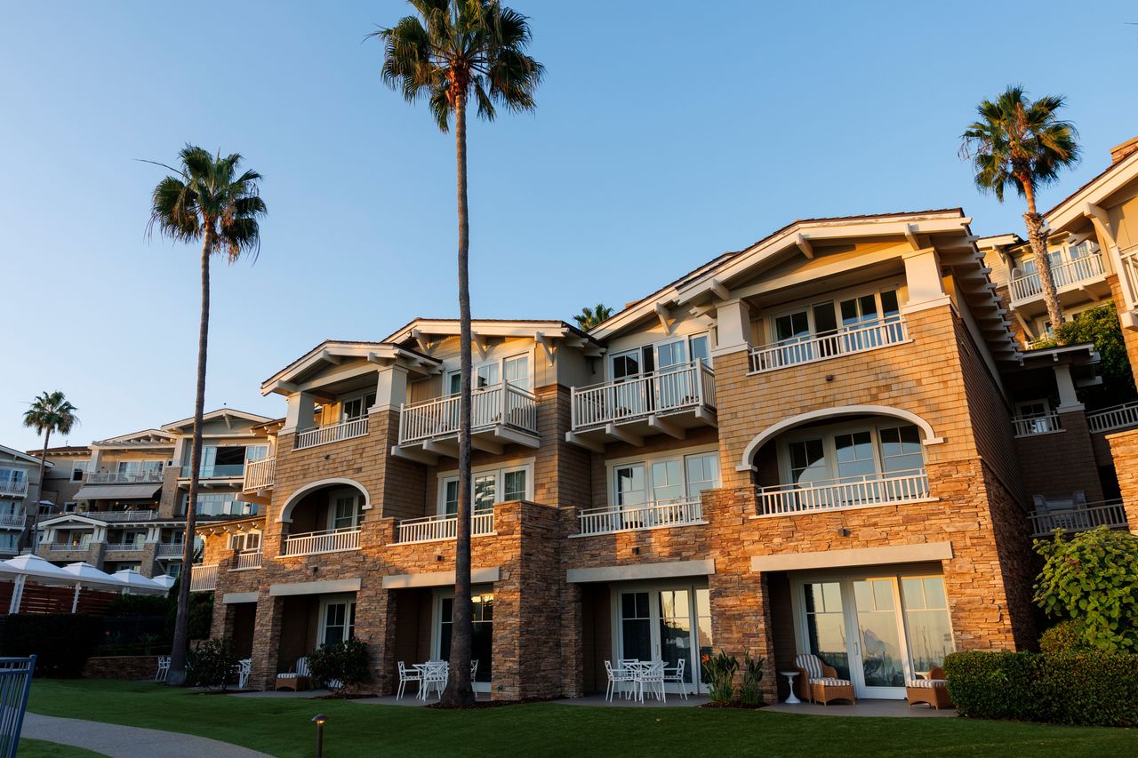 The Montage Laguna Beach resort is shown at sunset in Laguna Beach, CA.