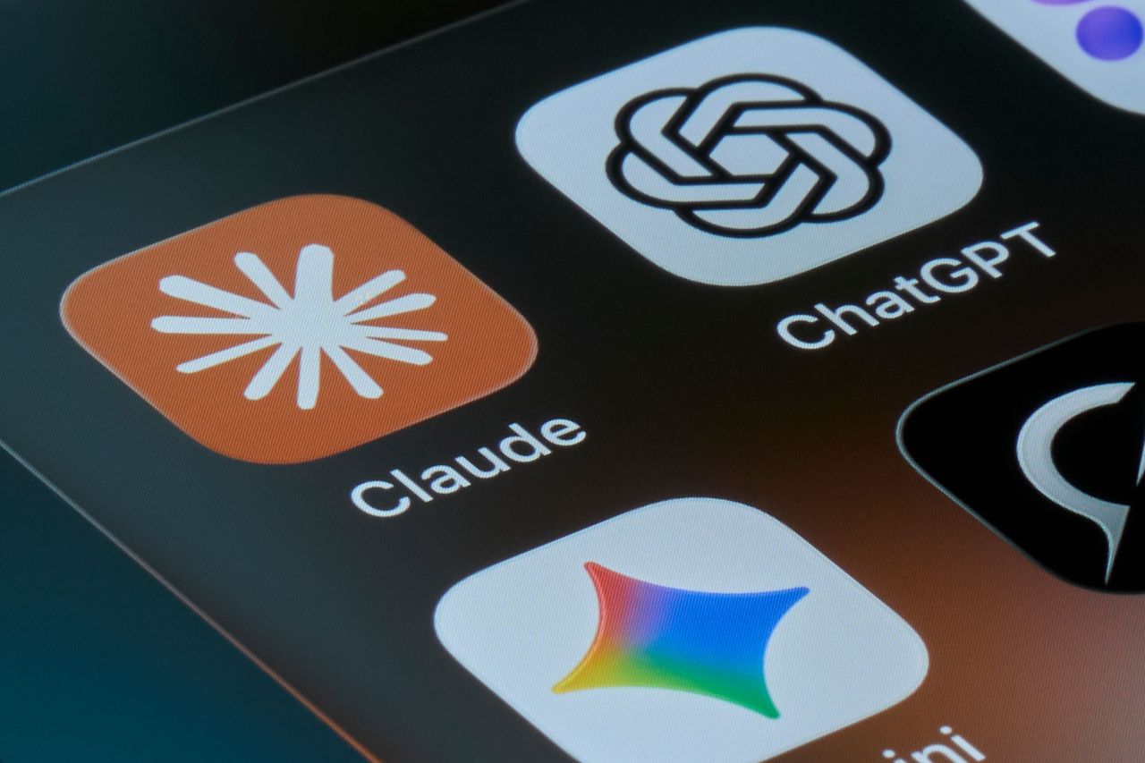 Close-up of the Claude and ChatGPT app icons, with part of the Gemini icon, on a smartphone screen. (Photo by Matteo Della Torre/NurPhoto via Getty Images)