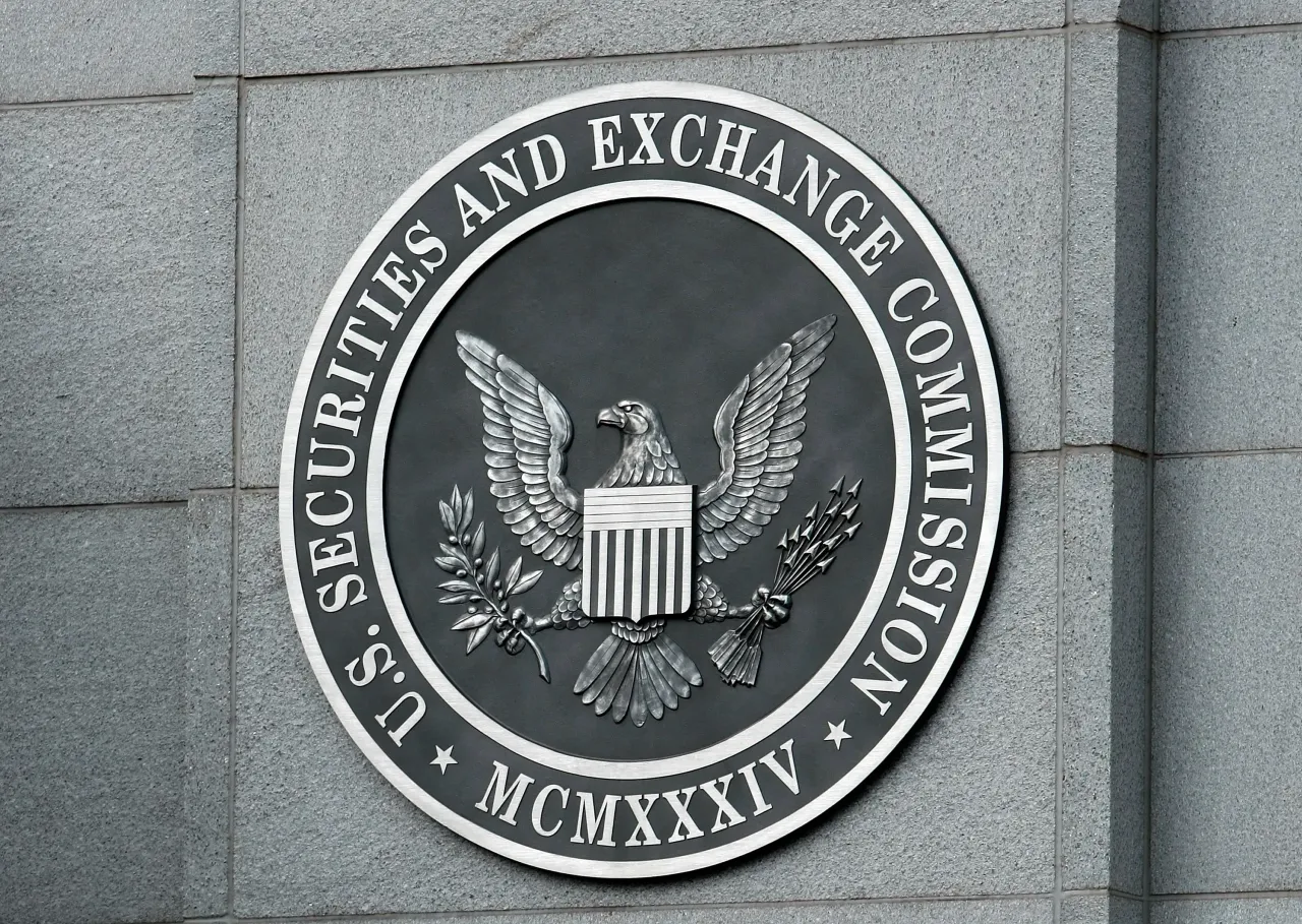 The U.S. Securities and Exchange Commission seal hangs on the facade of its building September 18, 2008 in Washington, DC.