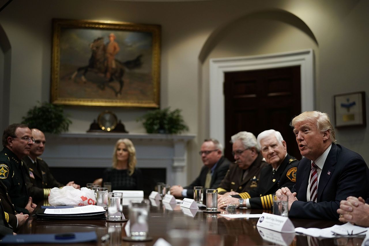 President Trump met with representatives of the National Sheriffs Association to discuss law enforcement in 2018. (Photo by Alex Wong/Getty Images)