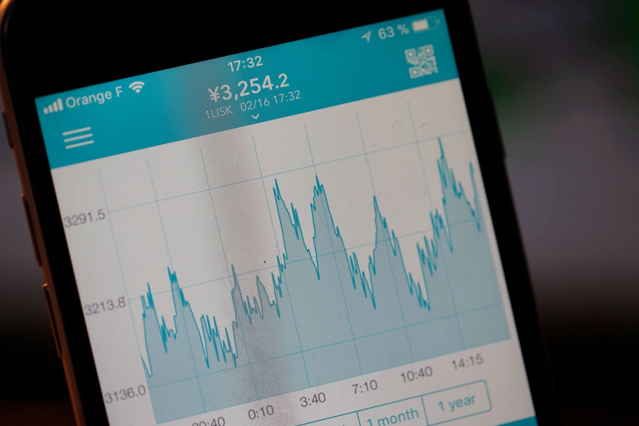 In this photo illustration, Bitcoin course's graph is seen on the Coincheck cryptocurrency exchange application on February 16, 2018 in Paris, France.. (Photo Illustration by Chesnot/Getty Images)