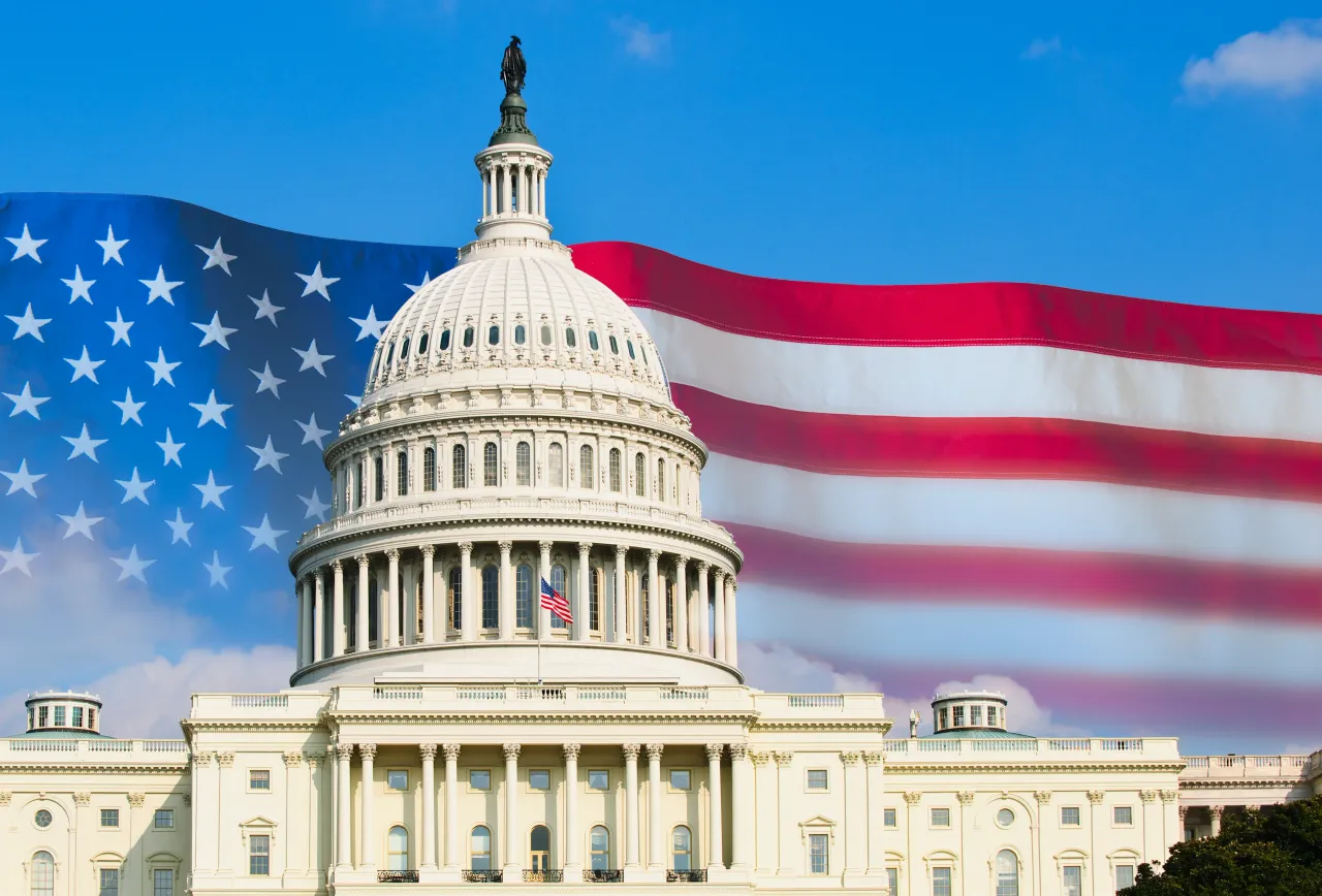 Capitol building and American flag - stock photo