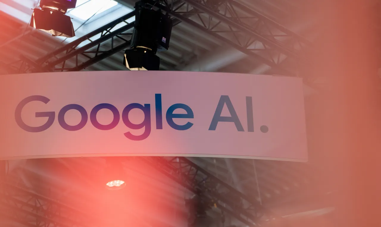 A sign with the inscription "Google AI" can be seen during the International Motor Show (IAA Mobility). (Photo by Leonie Asendorpf/picture alliance via Getty Images)