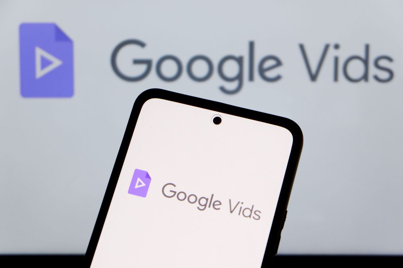 Google Vids logo is seen displayed on a smartphone screen with the Google logo in the background. (Photo Illustration by Algi Febri Sugita/SOPA Images/LightRocket via Getty Images)