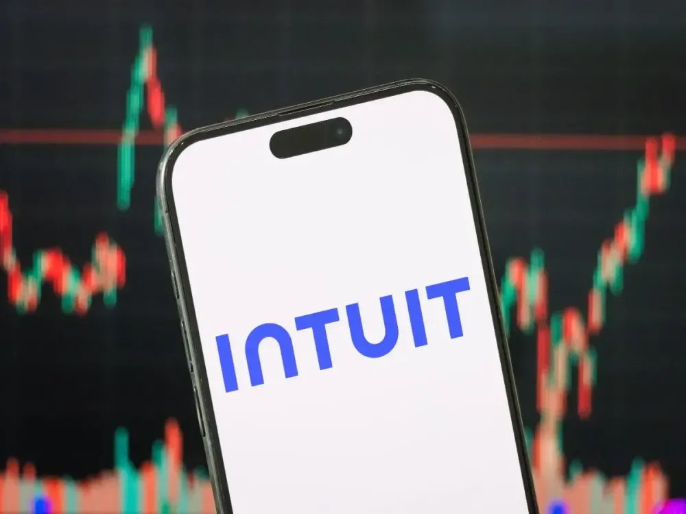  The logo of Intuit Inc. is displayed on a smartphone screen on May 18, 2025, in Chongqing, China.
