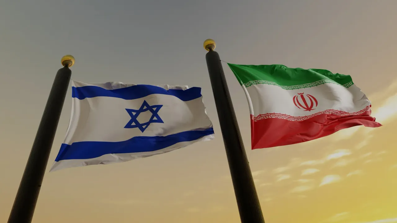 Flags of Israel and Iran.