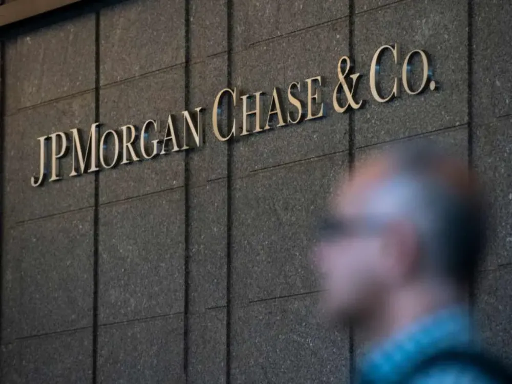 A man walks inside one of the JPMorgan Chase & Co. buildings on June 12, 2023. in New York. (Photo by Eduardo Munoz Alvarez/VIEWpress)