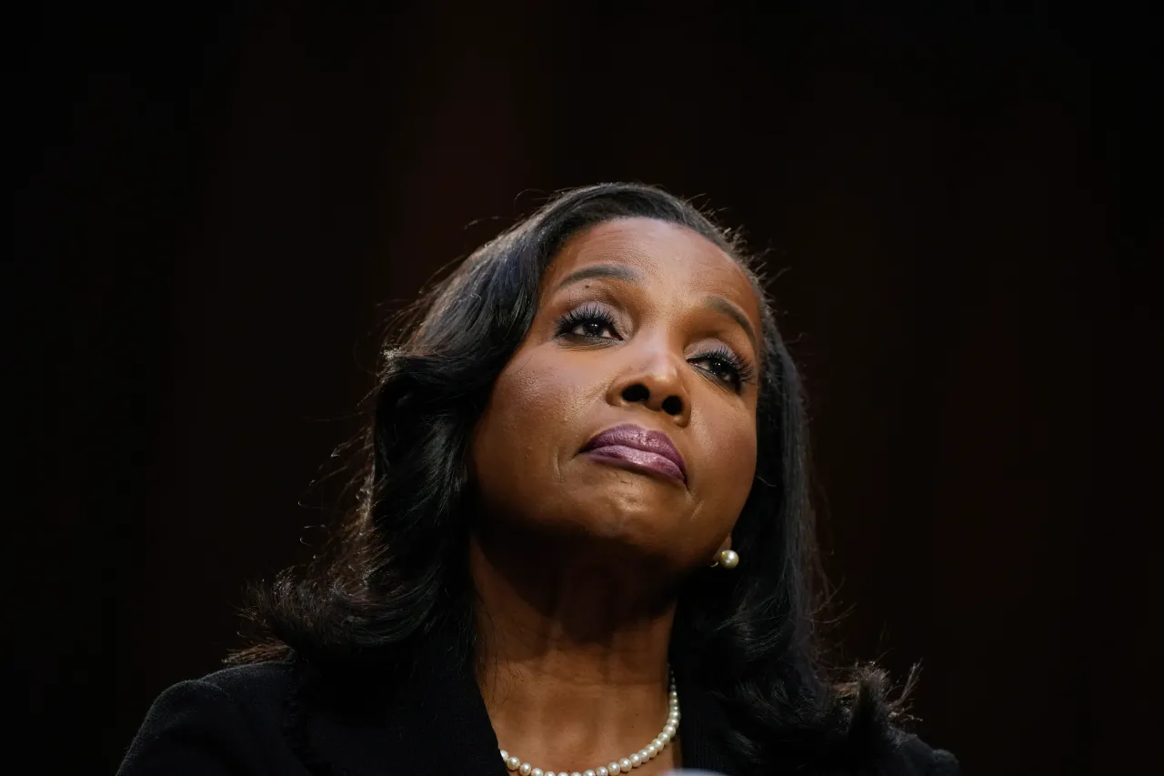  Lisa DeNell Cook, nominee to be a member of the Board of Governors of the Federal Reserve System, testifies during a Senate Banking nominations hearing on June 21, 2023, in Washington, DC. 