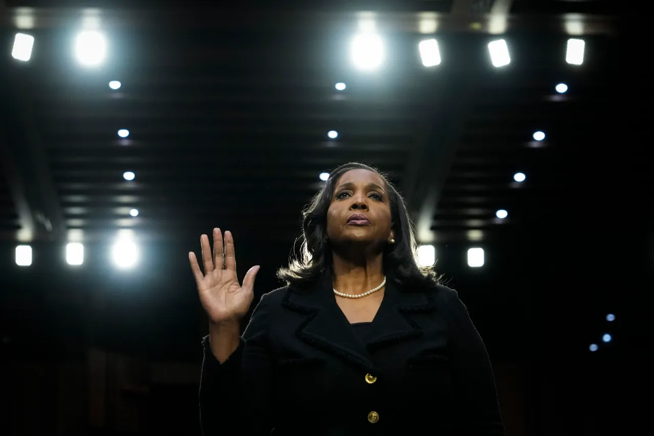 Lisa DeNell Cook during a Senate Banking nominations hearing on June 21, 2023, in Washington, DC., before her appointment to the Federal Reserve Board. 