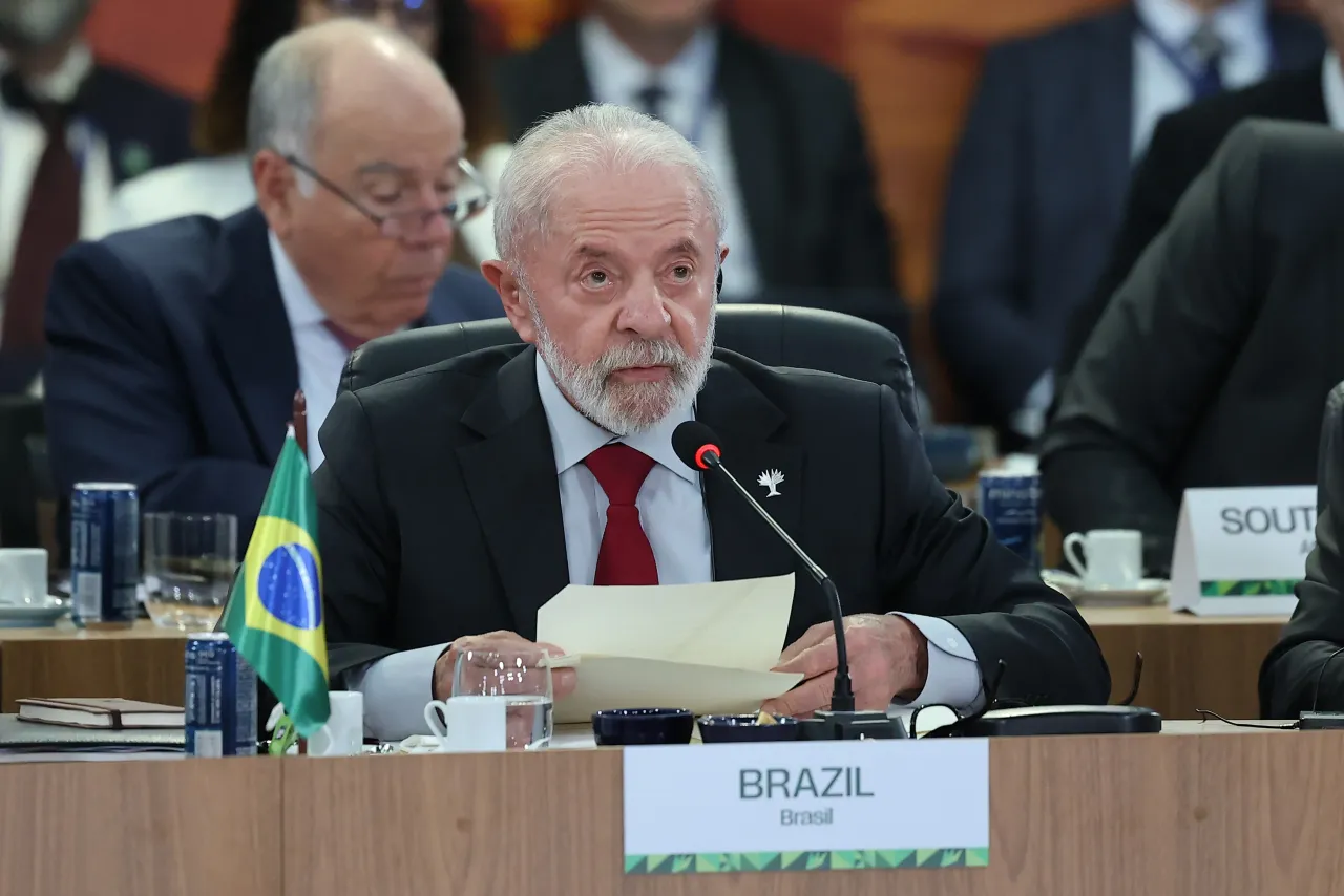 Brazil's President Luiz Inacio Lula da Silva speaks in the plenary room as part of the Brics Summit 2025 at Museu de Arte Moderna on July 6, 2025 in Rio de Janeiro, Brazil. (Photo by Wagner Meier/Getty Images)