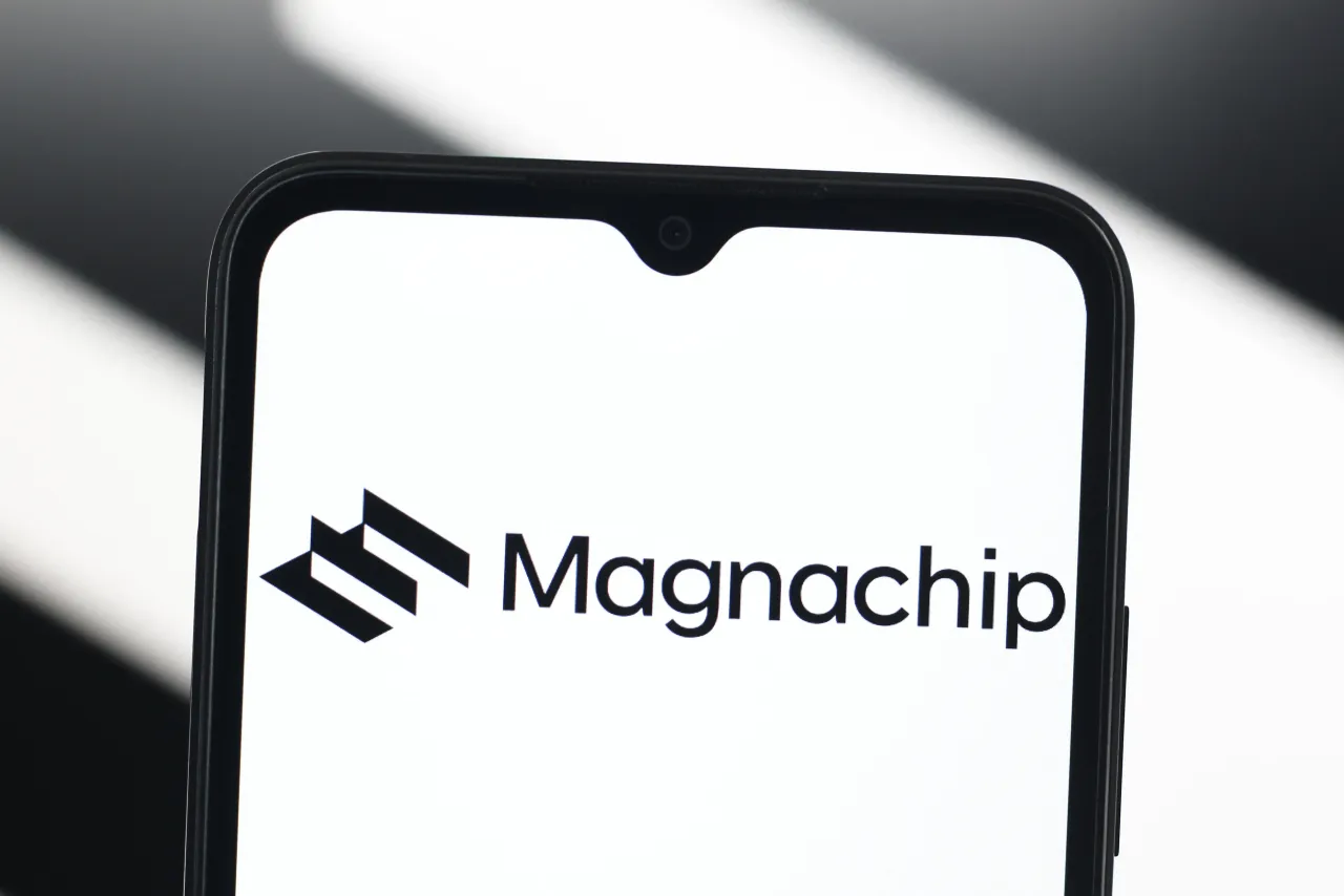 In this photo illustration, the Magnachip Semiconductor logo is seen displayed on a smartphone screen