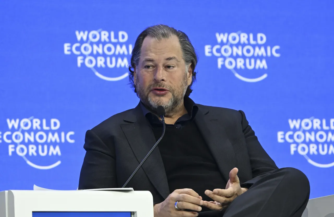 CEO of the software company Salesforce, Marc Benioff, attends the 55th annual meeting of the World Economic Forum (WEF) in Davos, Switzerland on January 23, 2025.