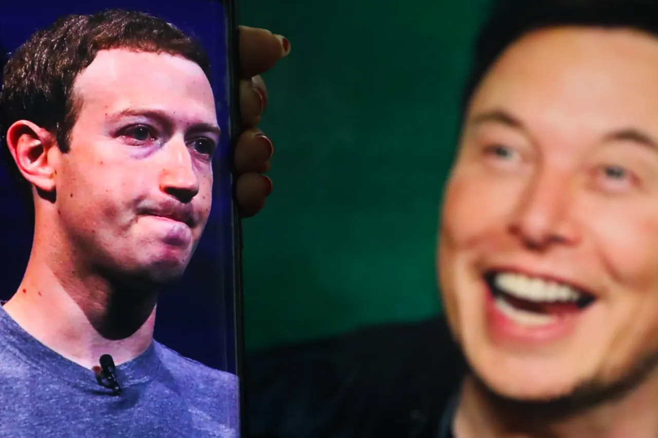 Mark Zuckerberg with an Elon Musk background on July 7, 2023, in Colombo, Sri Lanka. 