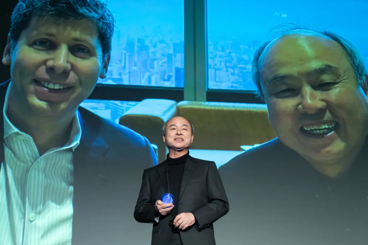 SoftBank Group CEO Masayoshi Son delivers a speech during an event titled "Transforming Business through AI" in Tokyo, Japan, on February 03, 2025.