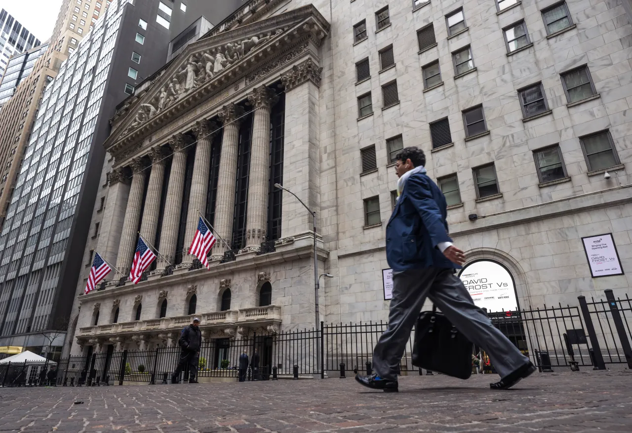  A man walks past the New York Stock Exchange (NYSE) in the financial district on April 14, 2025 in New York City. (Photo by Anthony Devlin/Getty Images)