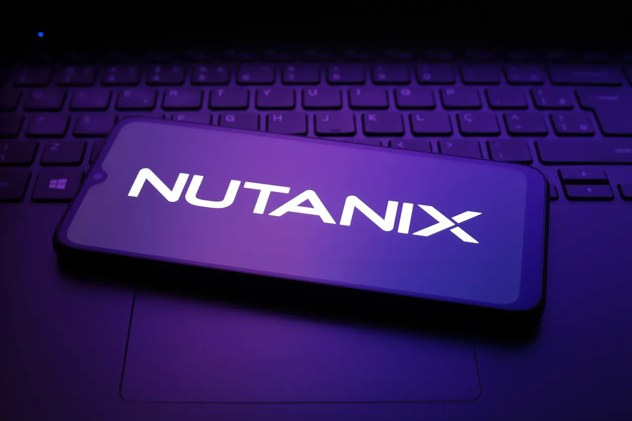 The Nutanix, Inc. logo appears on a smartphone screen in this illustration photo in Reno, United States, on December 23, 2024. 