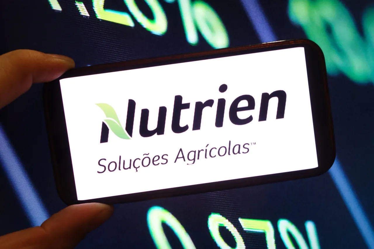 In this photo illustration, the Nutrien company logo is seen displayed on a smartphone screen.