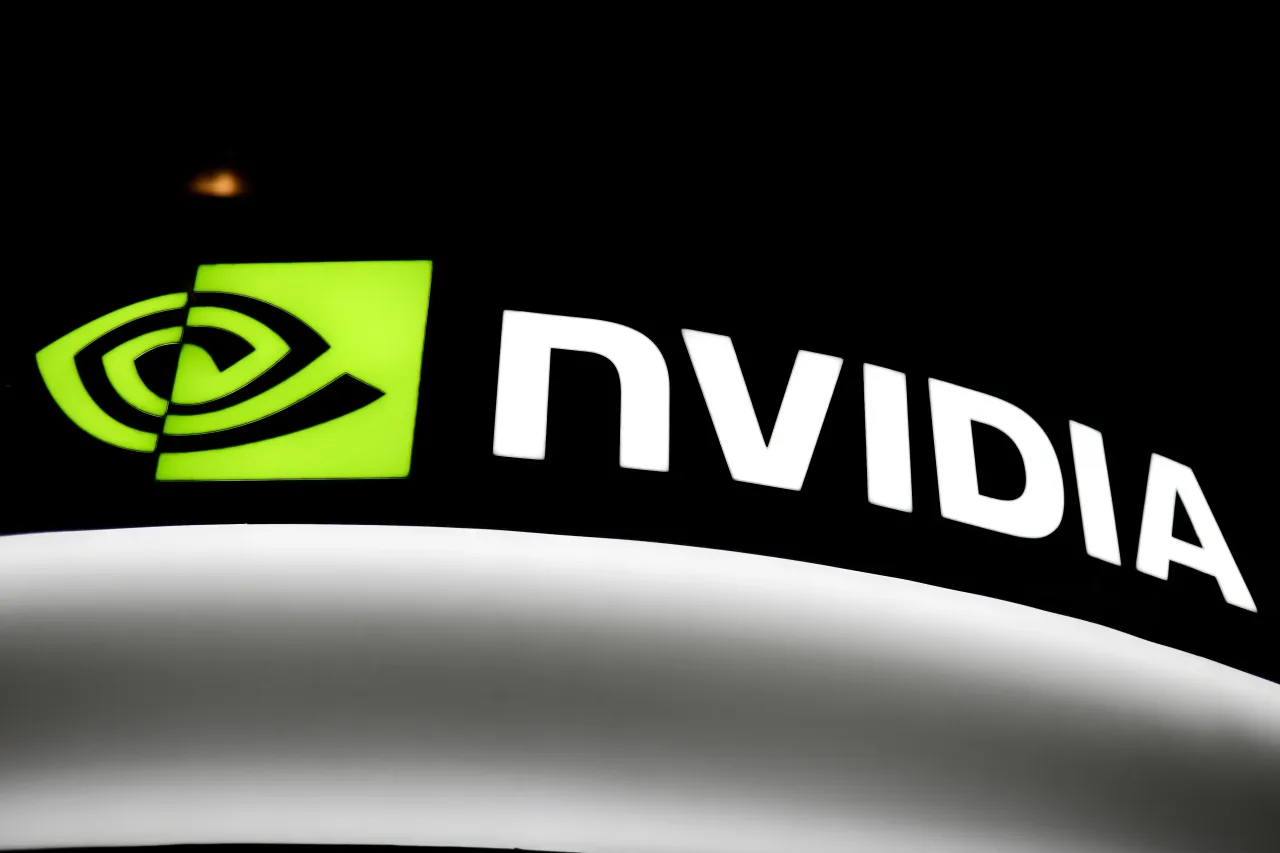 The Nvidia corporate logo is featured at the Fira Gran Via during the Mobile World Congress in Barcelona, Spain