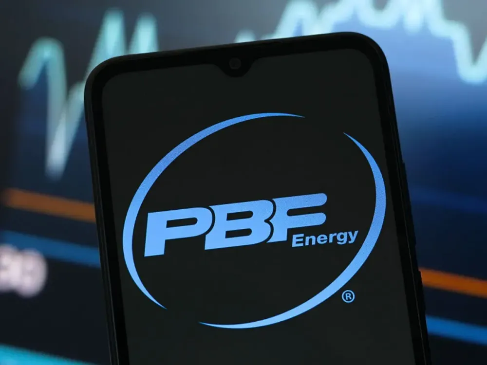  In this photo illustration, the PBF Energy logo is seen displayed on a smartphone screen. (Photo Illustration by Thomas Fuller/SOPA Images/LightRocket via Getty Images)