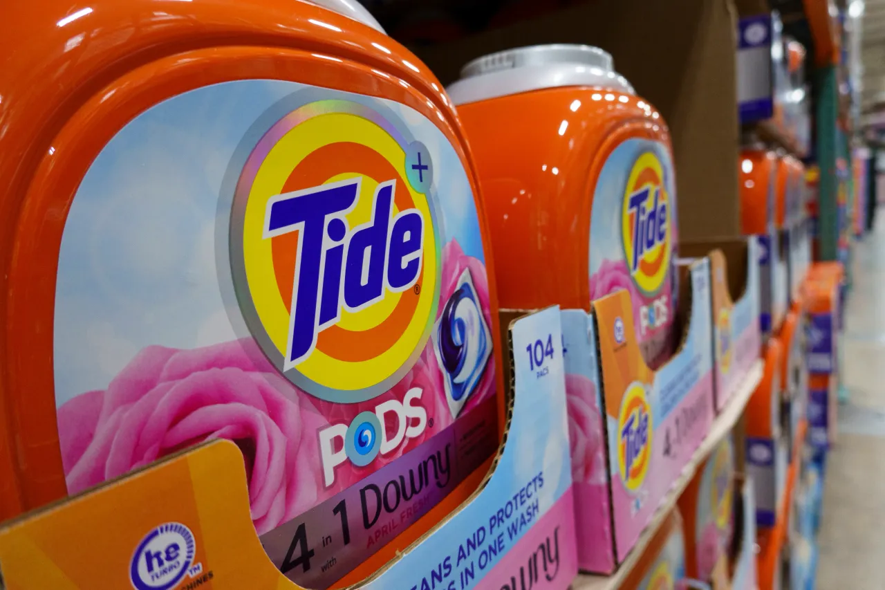 Packages of Tide Pods laundry detergent are stacked at a Costco Wholesale store on March 11, 2025 in San Diego, California.