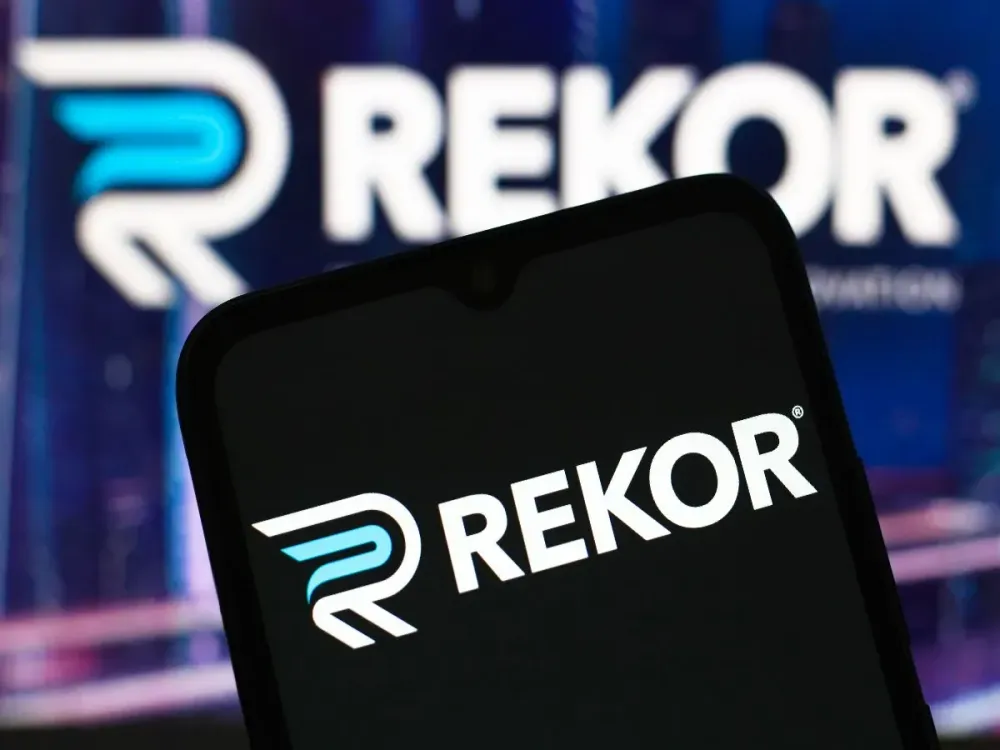 In this photo illustration, the Rekor Systems logo is seen displayed on a smartphone screen. 