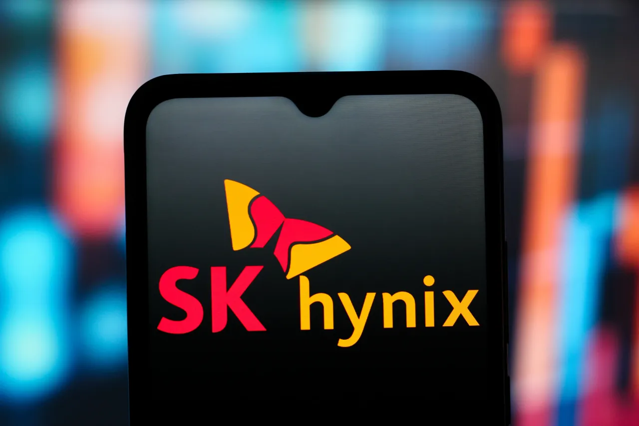  In this photo illustration, the SK Hynix logo is seen displayed on a smartphone screen. 