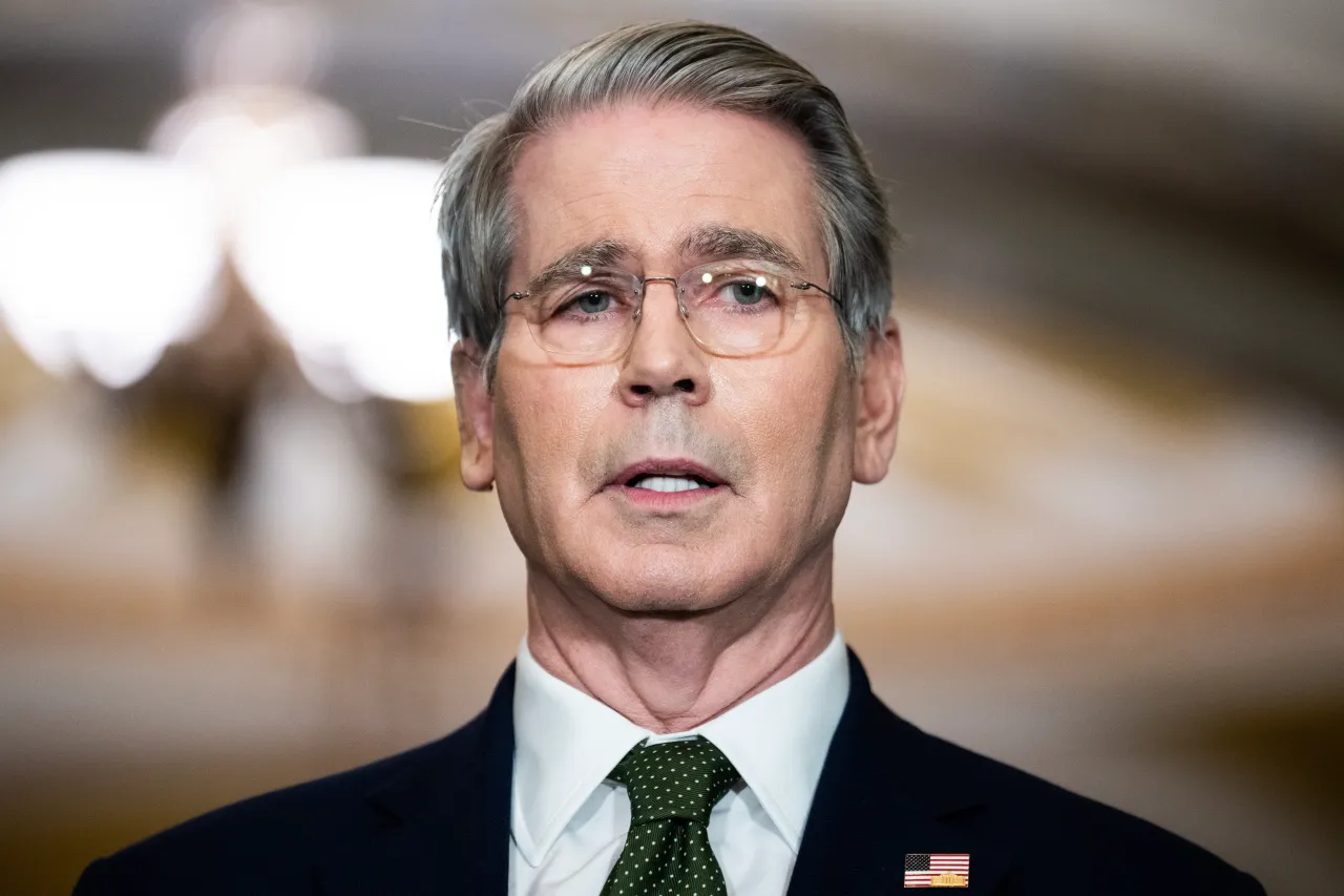 Secretary of the Treasury Scott Bessent speaks with reporters in U.S. Capitol after attending the the Republican Senate luncheon on Tuesday, June 24, 2025. 