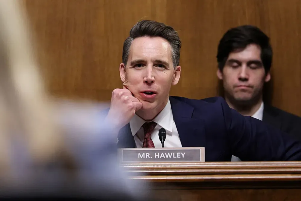 U.S. Sen. Josh Hawley (R-MO) questions Sarah Wynn-Williams, former Director of Global Public Policy at Facebook, during a Senate Judiciary Committee hearing on Capitol Hill on April 09, 2025 in Washington, DC. 