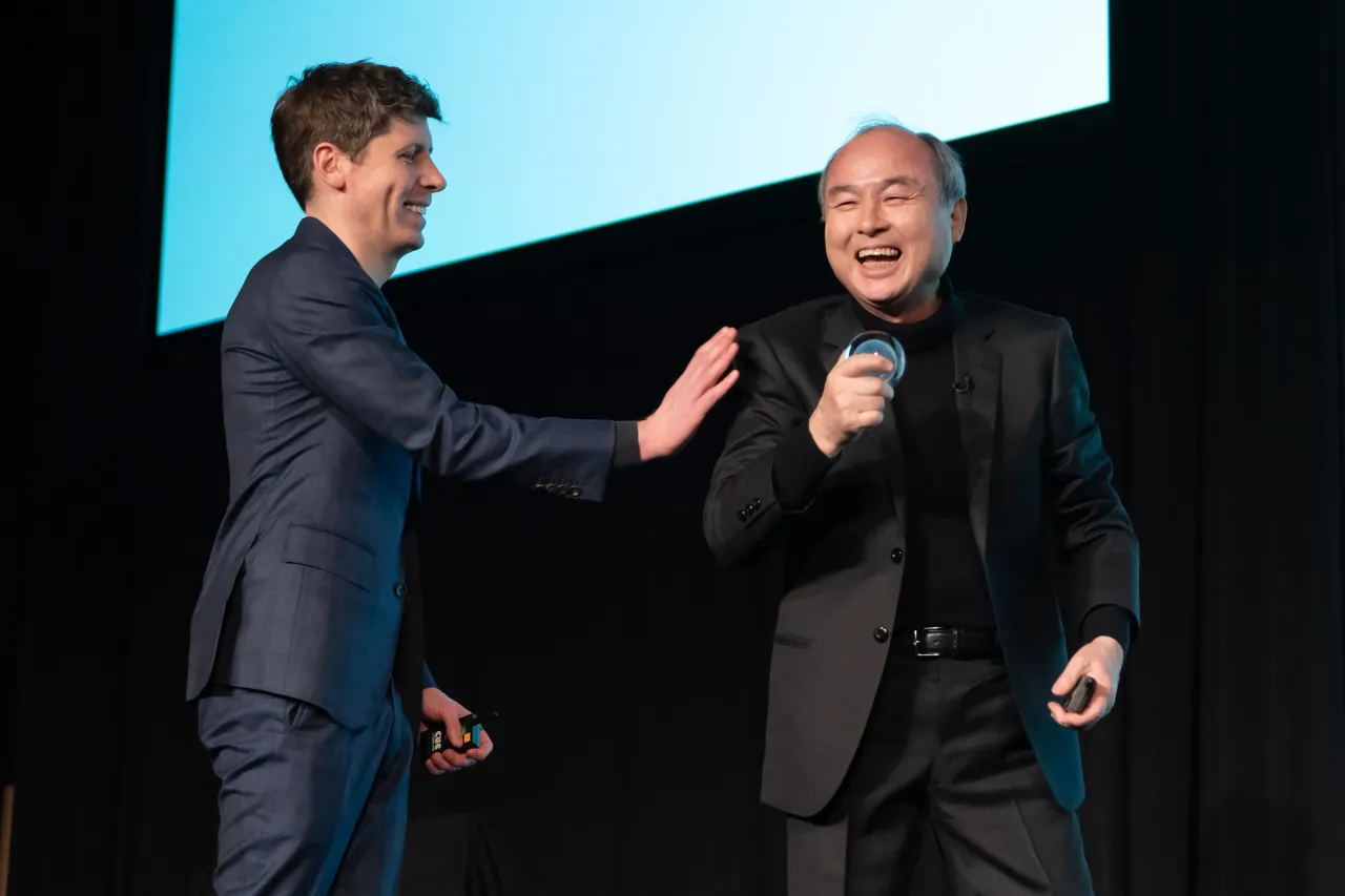 OpenAI CEO Sam Altman (L) and SoftBank Group CEO Masayoshi Son (R) attend an event titled "Transforming Business through AI" in Tokyo, Japan, on February 03, 2025. 