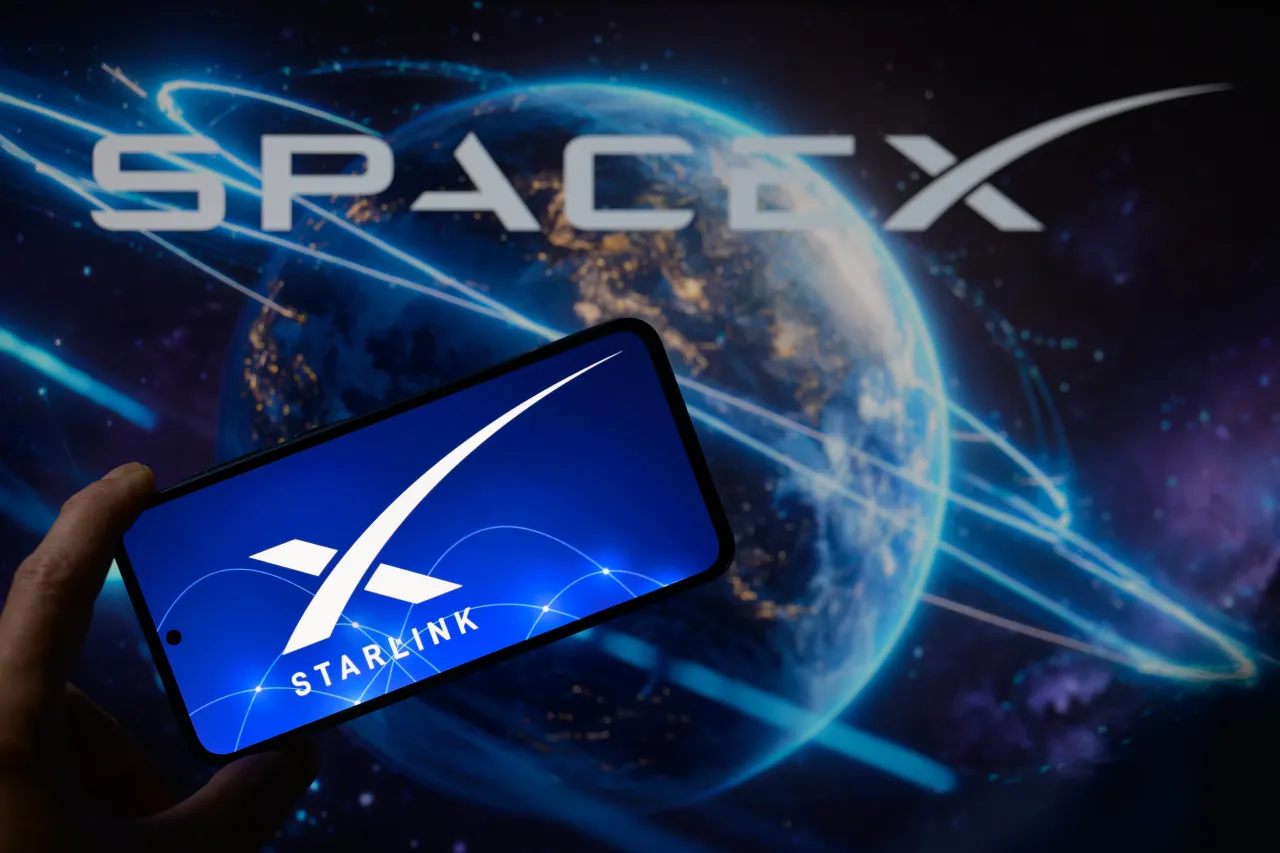Starlink is displayed on a mobile phone in this photo illustration in Brussels, Belgium, on July 18, 2025. (Photo illustration by Jonathan Raa/NurPhoto via Getty Images)