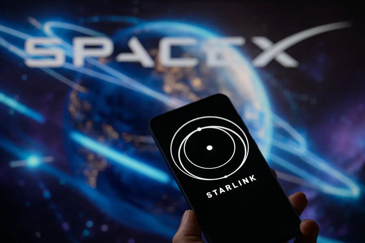 Starlink is displayed on a mobile phone in this photo illustration in Brussels, Belgium, on July 18, 2025. 