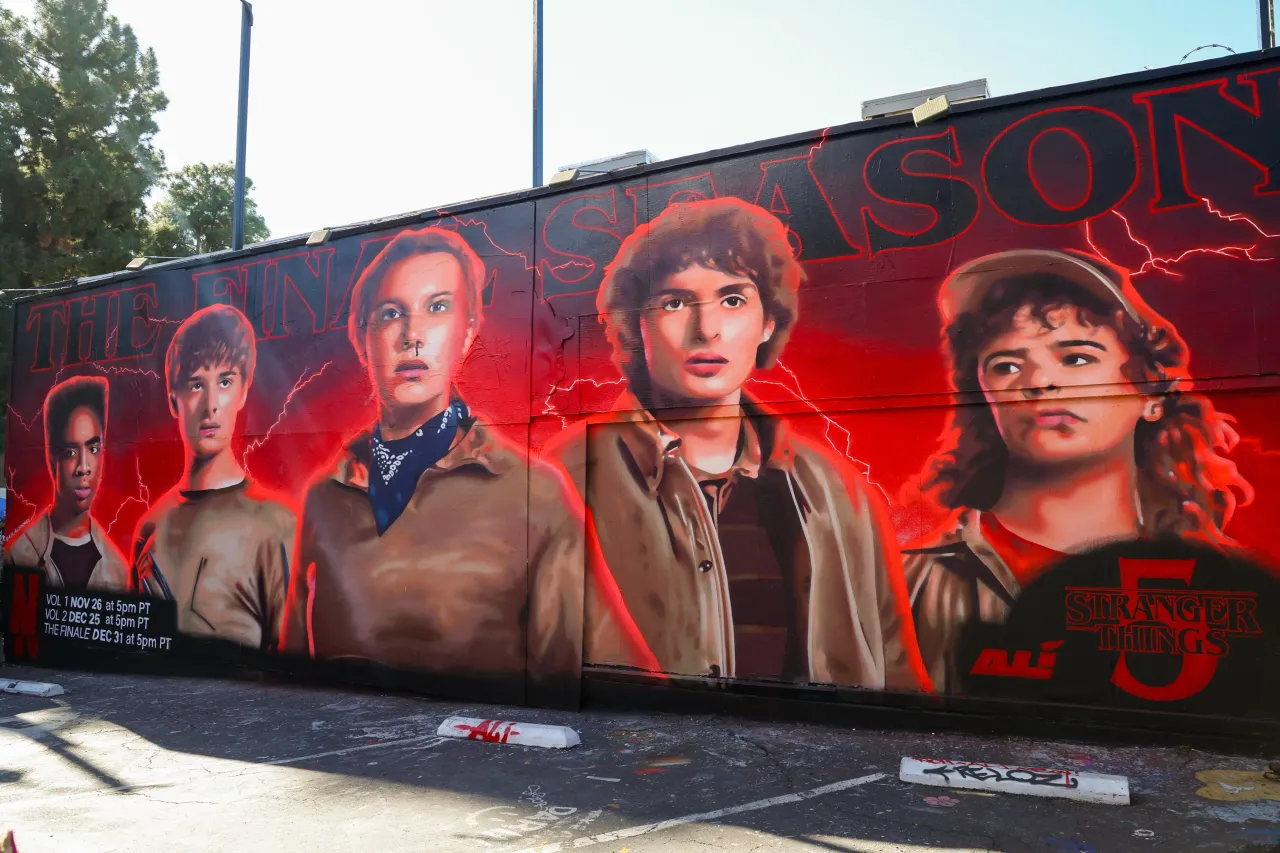 Stranger Things mural is seen during Netflix's "Stranger Things" 5 Los Angeles CicLAvia Bike Ride fan event on November 23, 2025 in Hollywood, California.