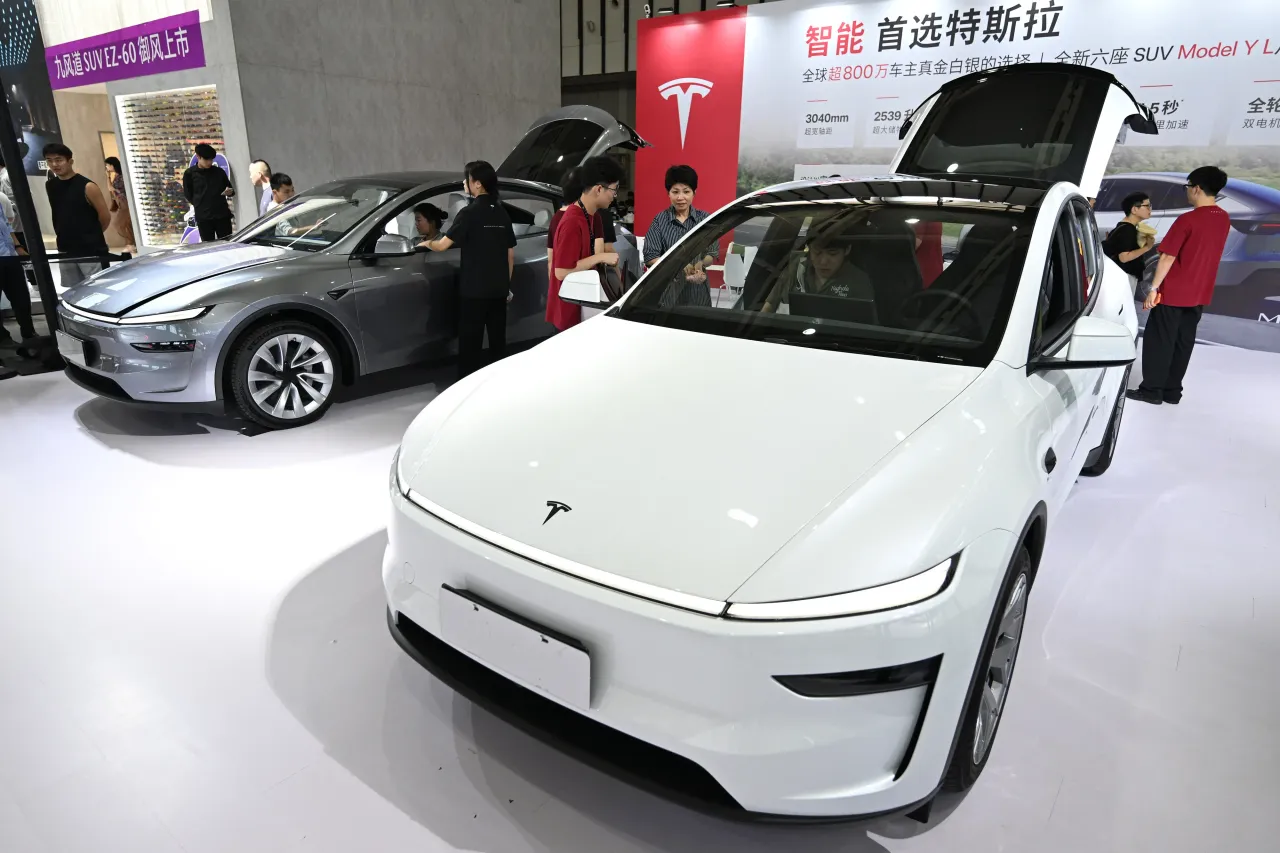 The audience visits the Tesla booth at the 2025 Nanjing International Auto Show in Nanjing, Jiangsu Province, China, on October 6, 2025.