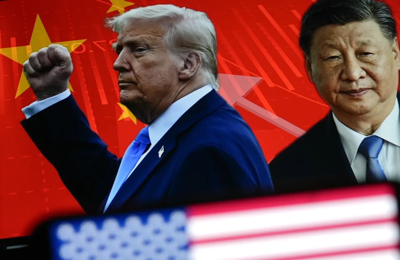 In this photo illustration portraits of US President Donald Trump and Chinese President Xi Jinping are displayed on computer screen as US flag is seen in Ankara, Turkiye on April 10, 2025.