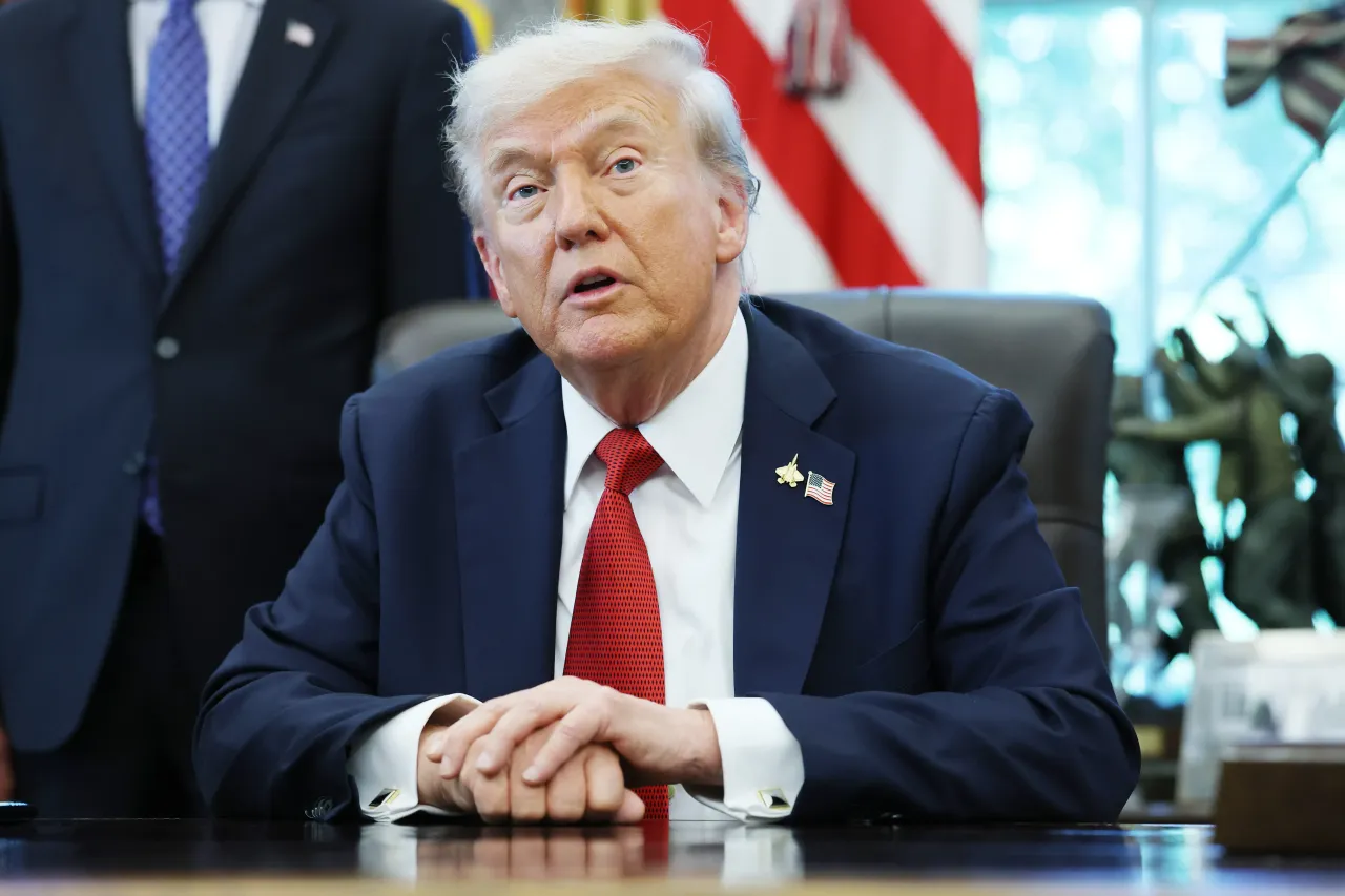 U.S. President Donald Trump speaks in the Oval Office at the White House on October 06, 2025 in Washington, DC. 