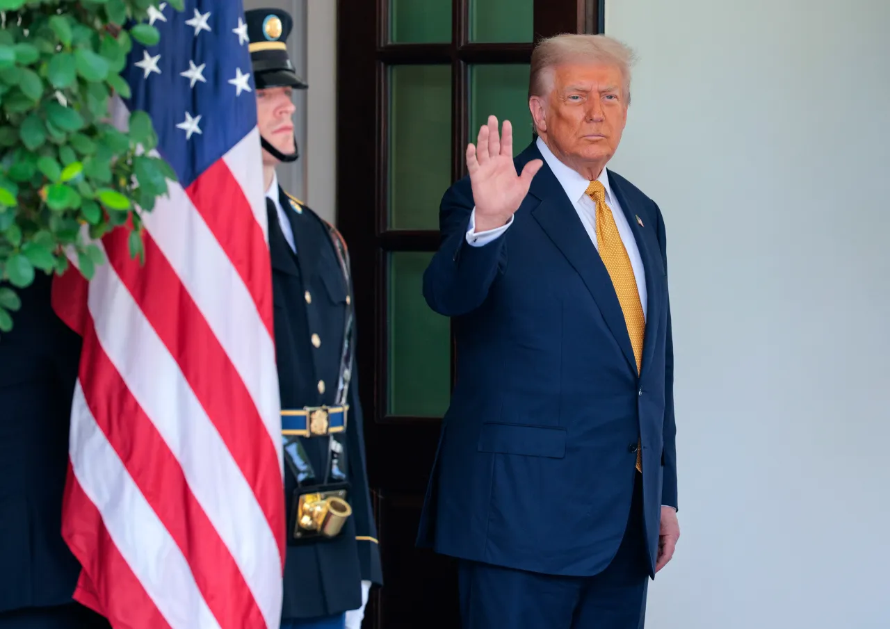 U.S. President Donald Trump waits the the arrival of Philippine President Ferdinand Marcos Jr. at the White House on July 22, 2025 in Washington, DC. 
