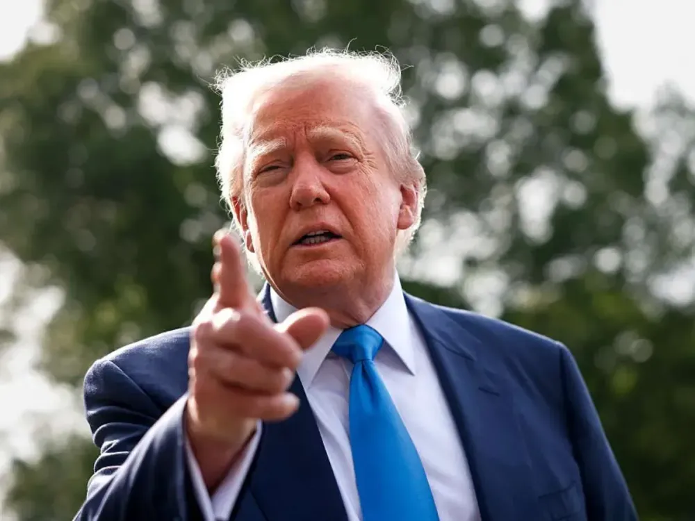 U.S. President Donald Trump speaks to the media as he departs the White House on April 25, 2025 in Washington, DC.