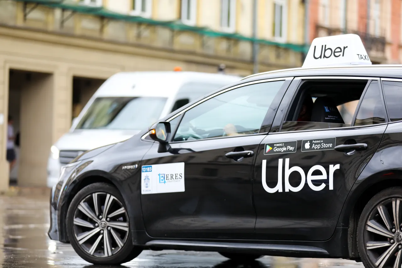An Uber on the road in Krakow, Poland, on July 4, 2024. 
