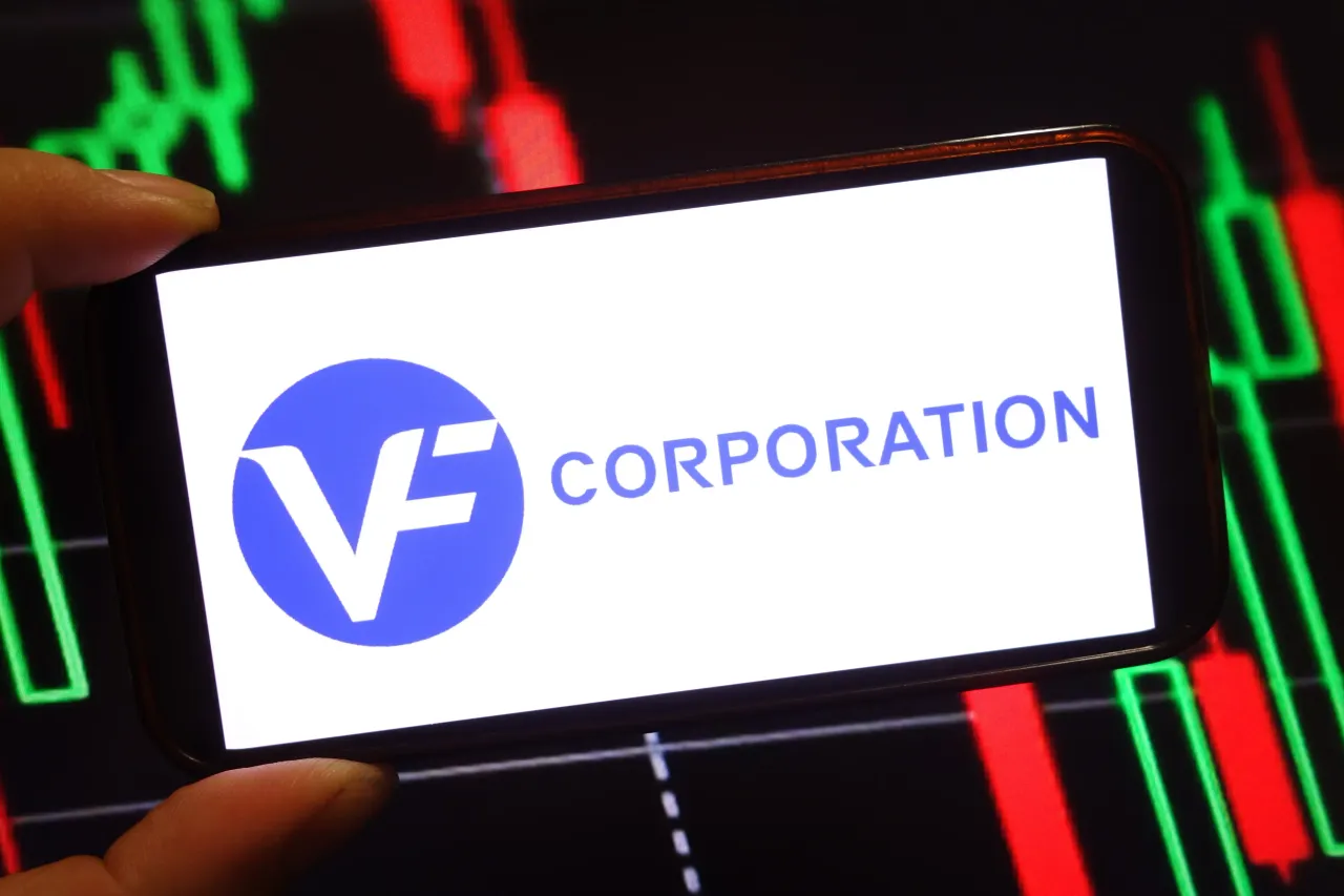 In this photo illustration, the VF Corporation company logo is seen displayed on a smartphone screen.
