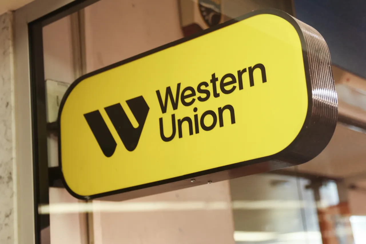 Western Union logo is seen at the Warszawa Centralna railway station in Warsaw, Poland on August 16, 2024.
