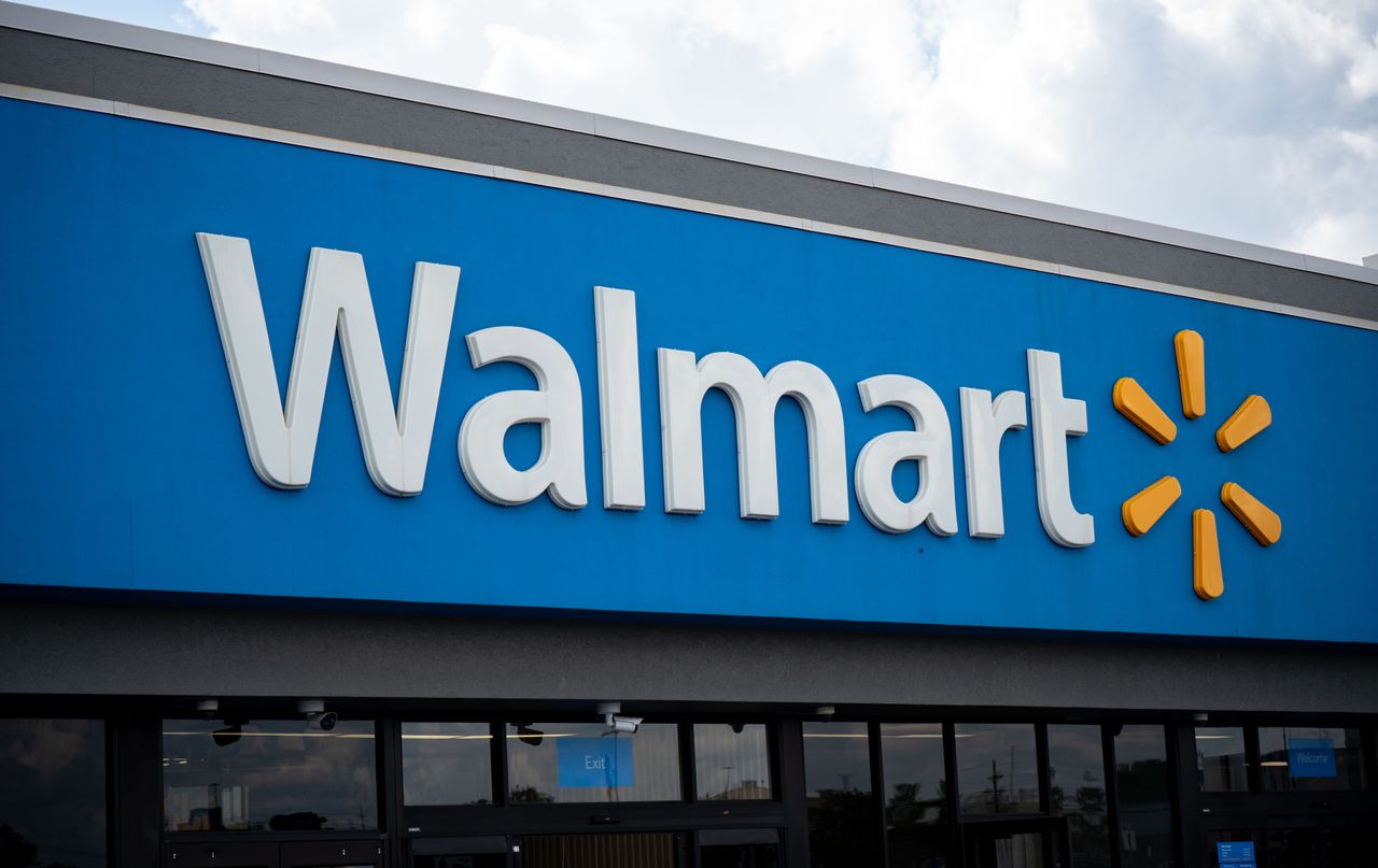 Walmart logo sign is seen in Chicago, Illinois, United States, on August 3, 2026. (Photo by Marcin Golba/NurPhoto via Getty Images)