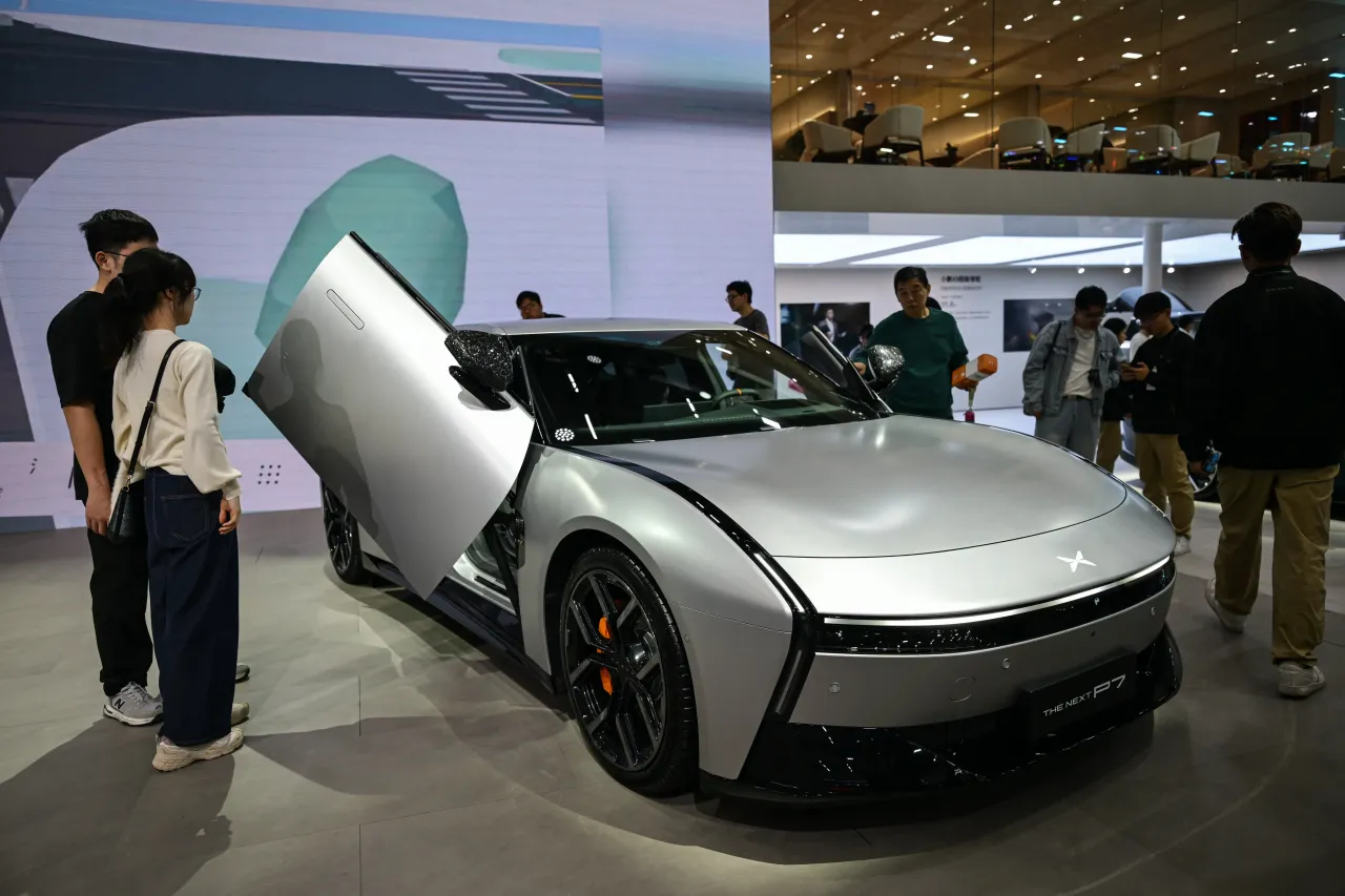 The Xpeng P7 is on display during the 2025 Guangzhou International Automobile Exhibition at China Import and Export Fair Complex on December 2, 2025.
