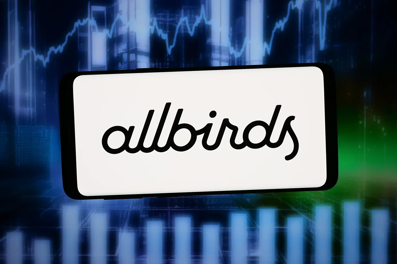 In this photo illustration, the logo of footwear company Allbirds Inc. is displayed on a smartphone in front of abstract background on computer screen. (Photo Illustration by Timon Schneider/SOPA Images/LightRocket via Getty Images)