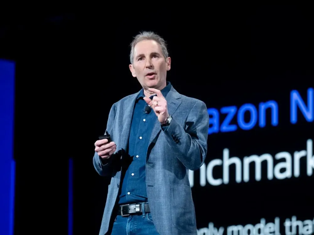 Amazon CEO Andy Jassy speaks during a keynote address at AWS re:Invent 2024