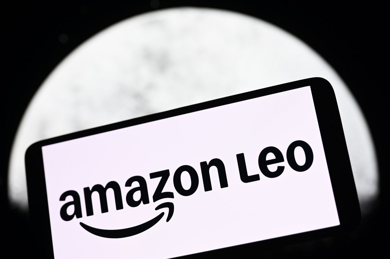 In this photo illustration, the Amazon Leo logo is seen on a smartphone screen. (Photo Illustration by Pavlo Gonchar/SOPA Images/LightRocket via Getty Images)