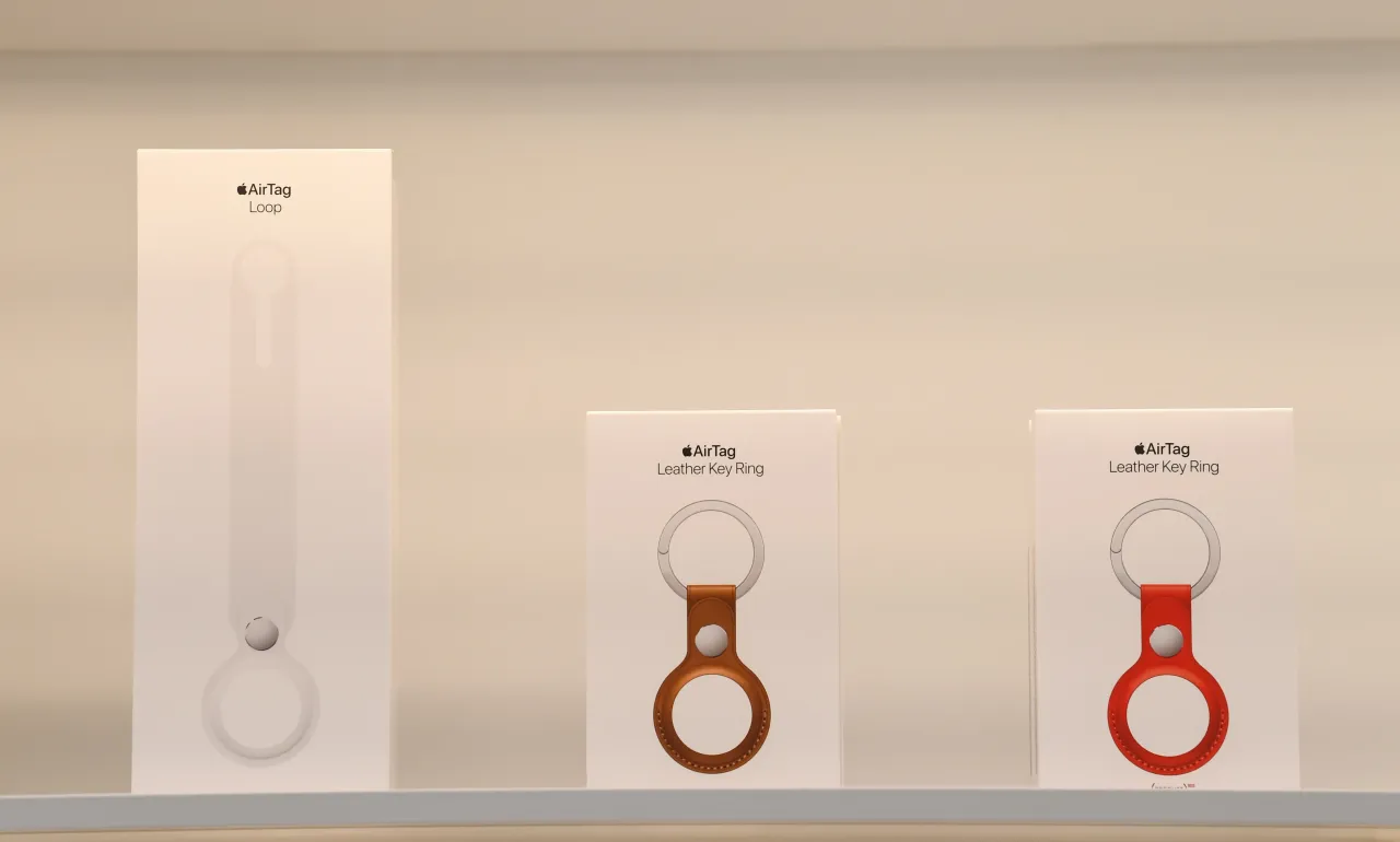 Accessories on display for the new Apple AirTag at the Apple Store George Street on April 30, 2021 in Sydney, Australia