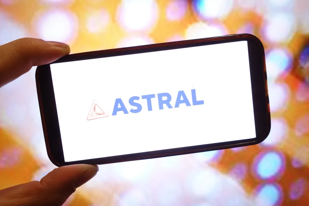 In this photo illustration, the Astral Poly Technik company logo is seen displayed on a smartphone screen. (Photo Illustration by Piotr Swat/SOPA Images/LightRocket via Getty Images)
