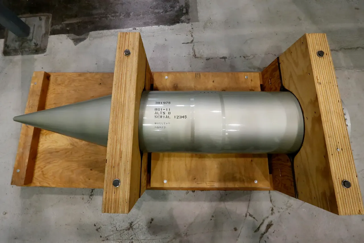 The forward section of the B61 nuclear bomb on display as a museum piece at the Y-12 National Security Complex