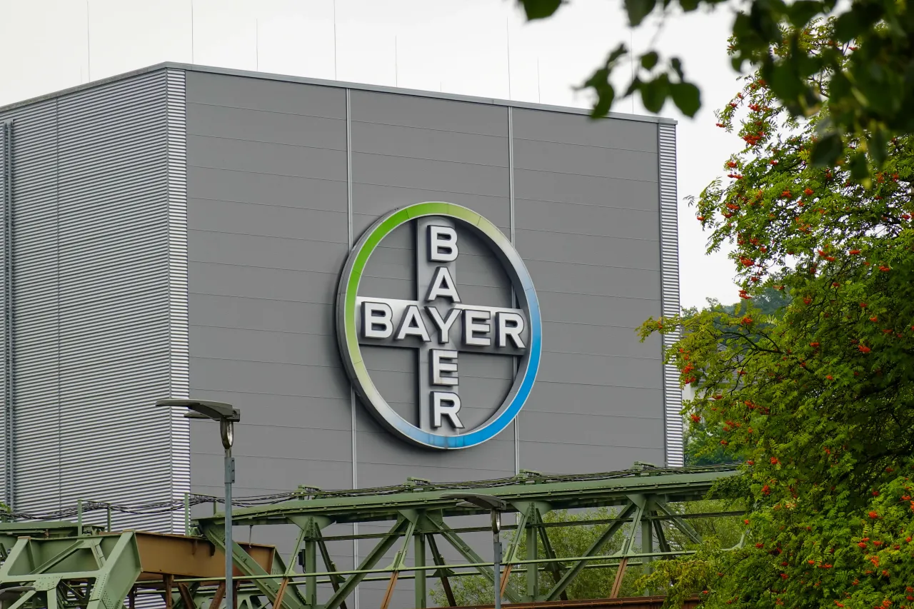 Signage and the building of the Bayer AG pharmaceutical and biotechnology company are seen at one of its industrial sites in Wuppertal, North Rhine-Westphalia, Germany. (Photo by Michael Nguyen/NurPhoto via Getty Images)