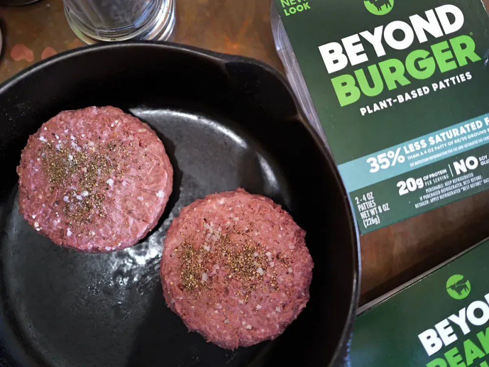 Beyond Meat's Beyond Burgers is shown on February 29, 2024 in Chicago, Illinois. (Photo illustration by Scott Olson/Getty Images)